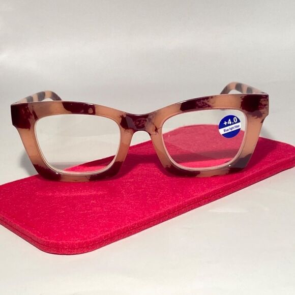 1337 Gretchen Reading Glasses 4.0 Square Black Pink Tortoise Frames NWT